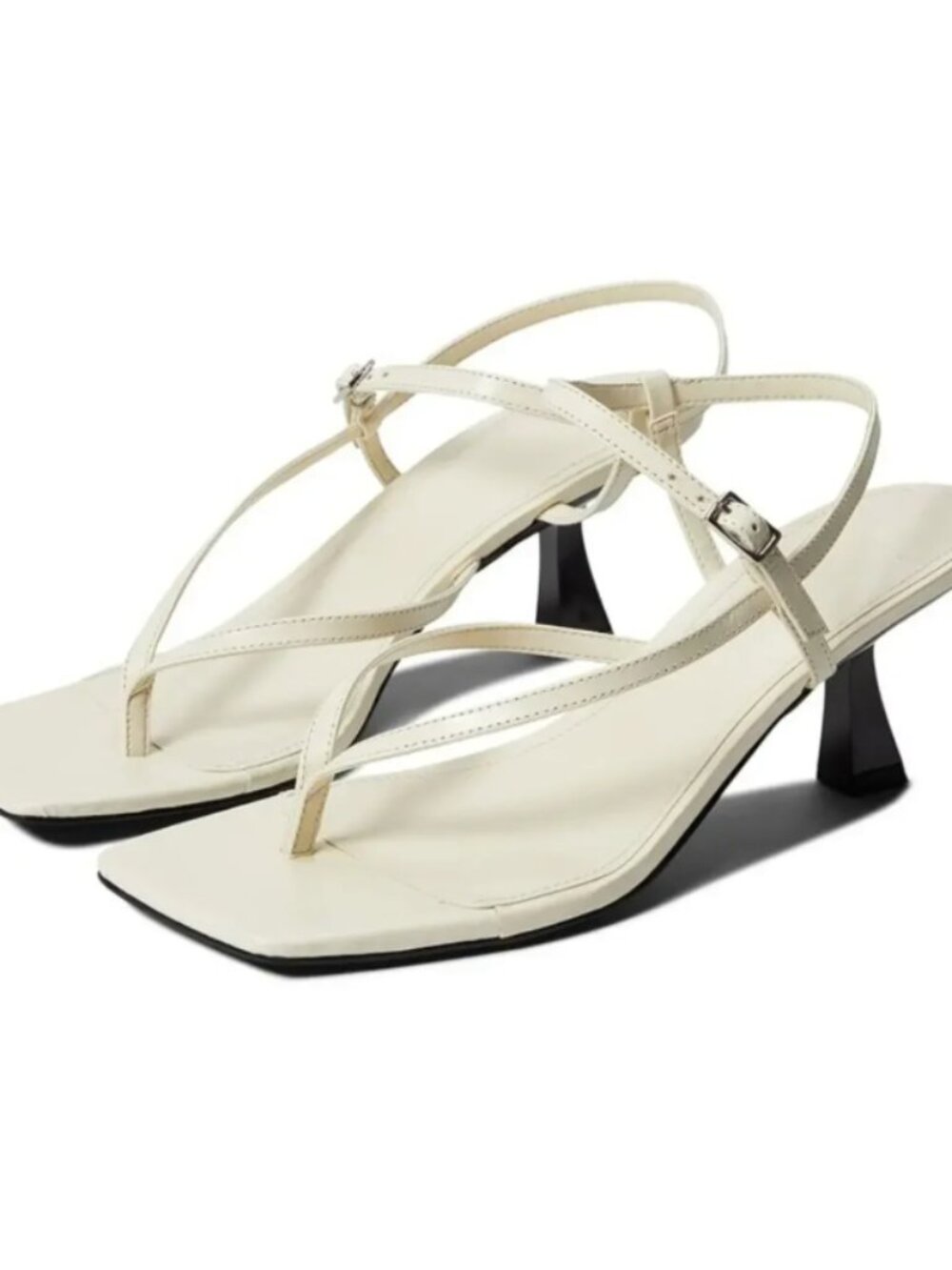 Marc Fisher LTD Calinda Beige Nude Leather Square Toe Kitten Heel Sandal 8.5M